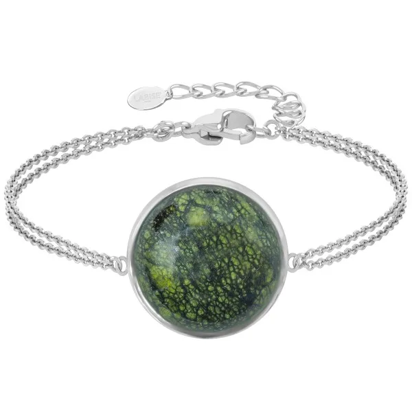 Bracelet argent rhodié - 3,2g -  serpentine - cabochon - 18mm - 15+5cm