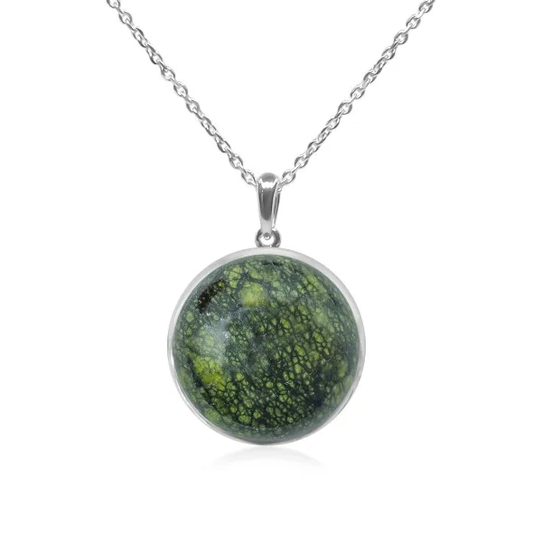 Pendentif argent rhodié - 2,3g -  serpentine - cabochon - 18mm