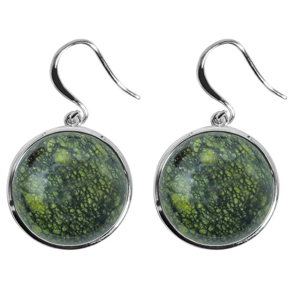Boucles d'oreilles argent rhodié - 4,2g -  serpentine - cabochon - 18mm