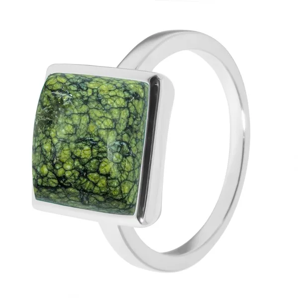 Bague argent rhodié - 3,2g -  serpentine - cabochon - 10x10mm - T50 à 64
