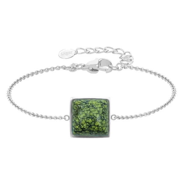 Bracelet argent rhodié - 2,2g -  serpentine - cabochon - 10x10mm - 15+5cm
