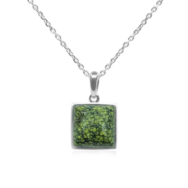 Pendentif argent rhodié - 1,3g -  serpentine - cabochon - 10x10mm