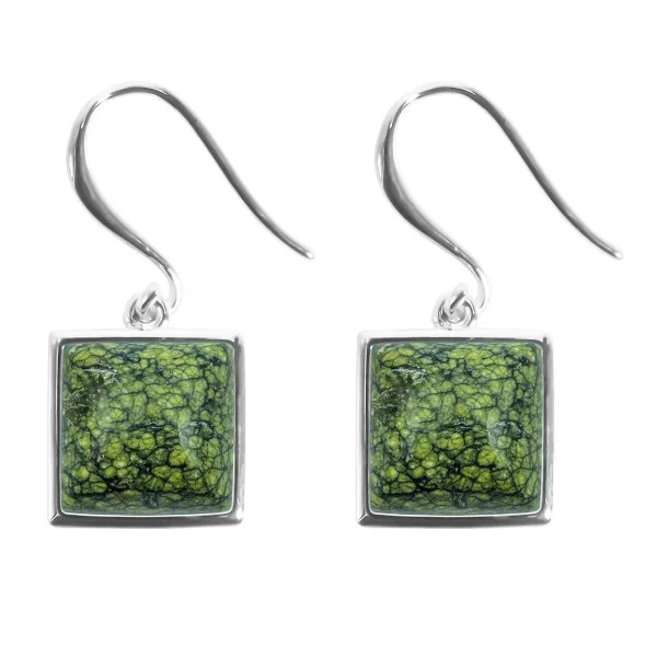 Boucles d'oreilles argent rhodié - 2,8g -  serpentine - cabochon - 10x10mm