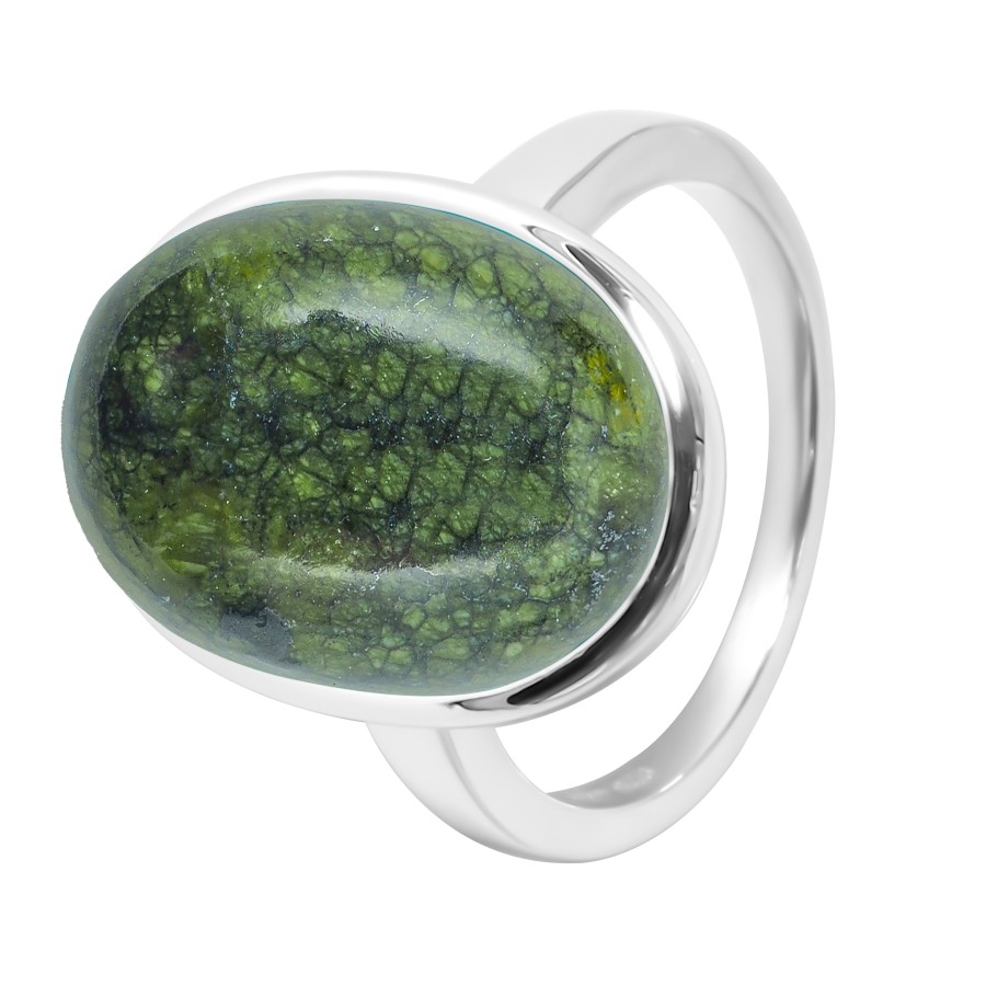 Bague argent rhodié - 4,5g -  serpentine - cabochon - 12x18mm - T52 à 64