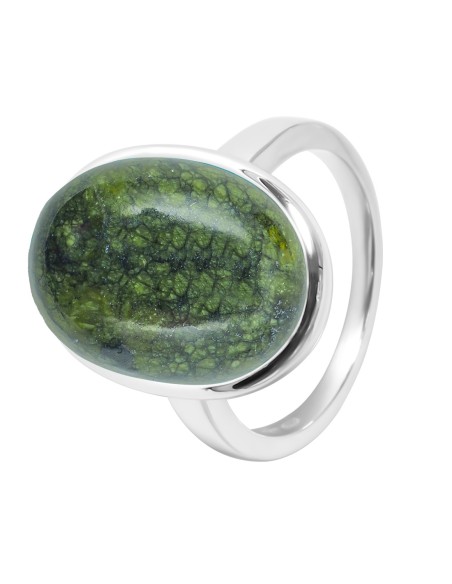 Bague argent rhodié - 4,5g -  serpentine - cabochon - 12x18mm - T52 à 64