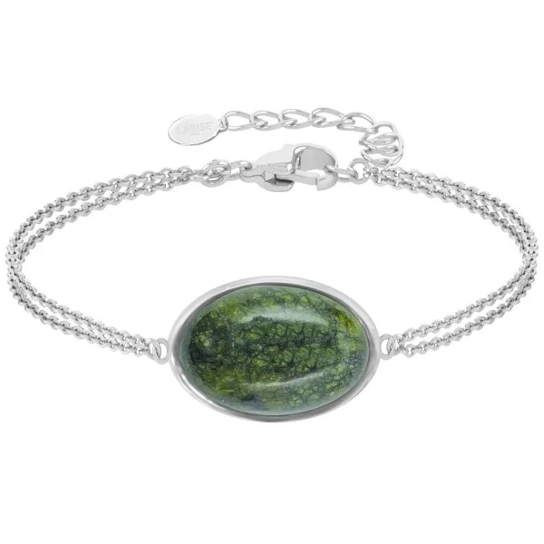 Bracelet argent rhodié - 3g -  serpentine - cabochon - 12x18mm - 15+5cm