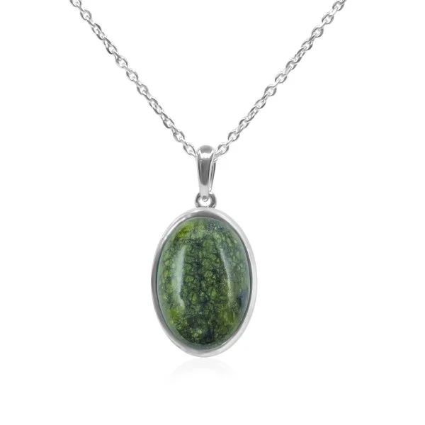 Pendentif argent rhodié - 1,7g -  serpentine - cabochon - 12x18mm