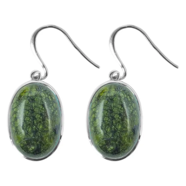 Boucles d'oreilles argent rhodié - 3,5g -  serpentine - cabochon - 12x18mm