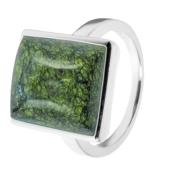 Bague argent rhodié - 4,5g -  serpentine - cabochon - 12x14mm - T52 à 64