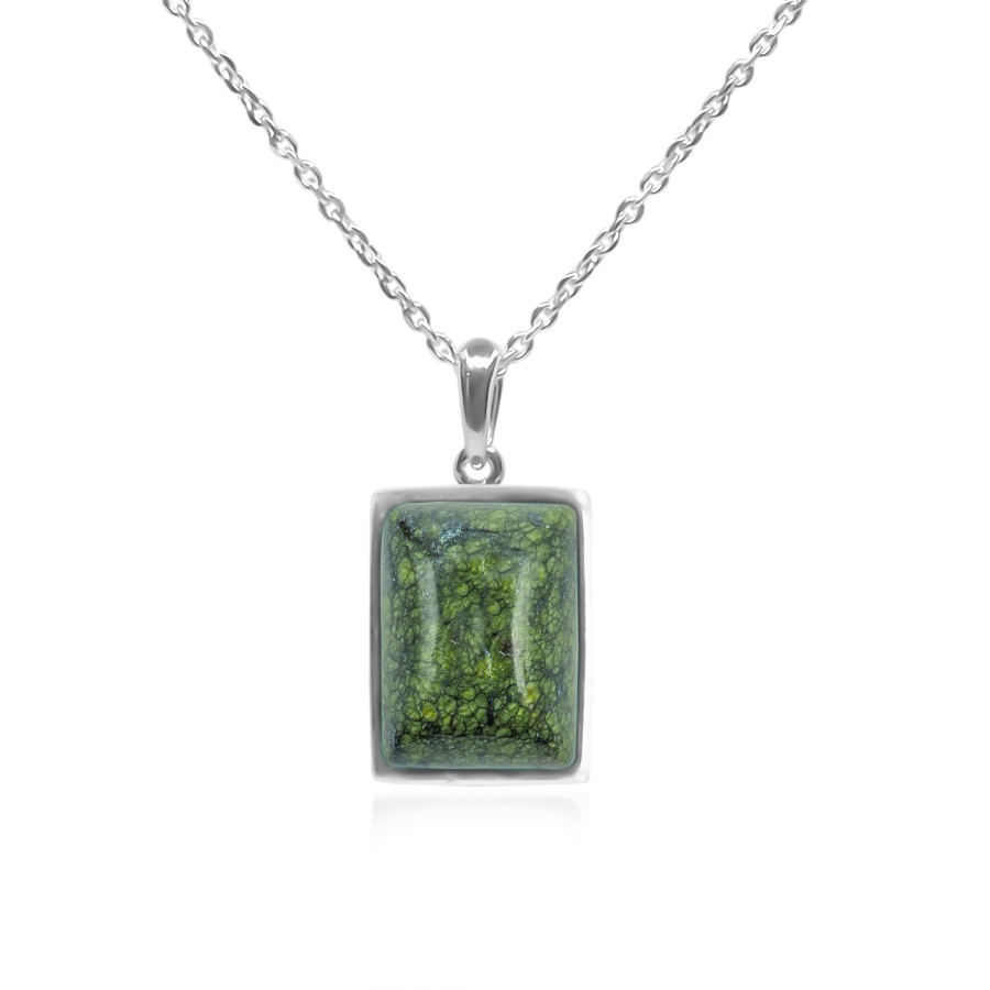Pendentif argent rhodié - 2g -  serpentine - cabochon - 12x14mm