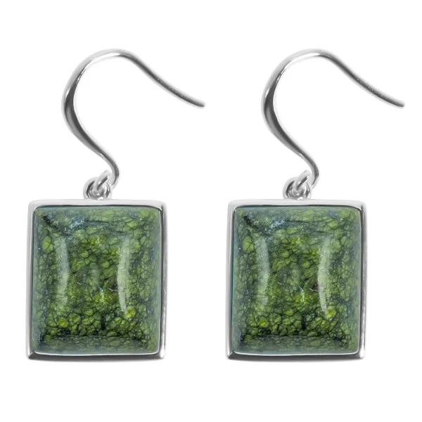 Boucles d'oreilles argent rhodié - 3,8g -  serpentine - cabochon - 12x14mm