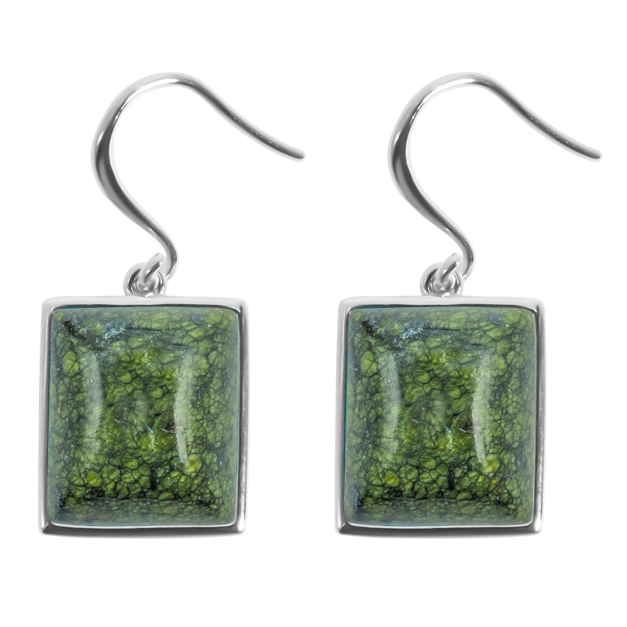 Boucles d'oreilles argent rhodié - 3,8g -  serpentine - cabochon - 12x14mm