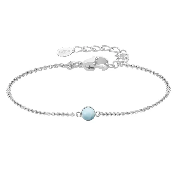 Bracelet argent rhodié - 1,6g -  Larimar - cabochon - 6mm - 15+5cm