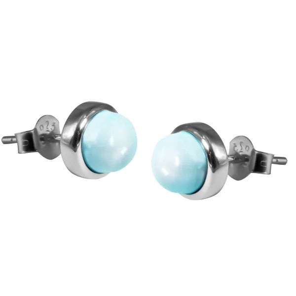Boucles d'oreilles argent rhodié - 2g -  Larimar - cabochon - 6mm