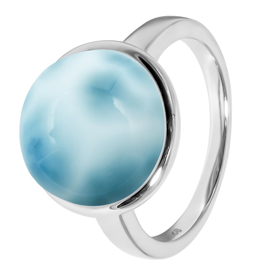 Bague argent rhodié - 3,3g -  Larimar - cabochon - 12mm - T50 à 64