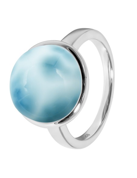 Bague argent rhodié - 3,3g -  Larimar - cabochon - 12mm - T50 à 64