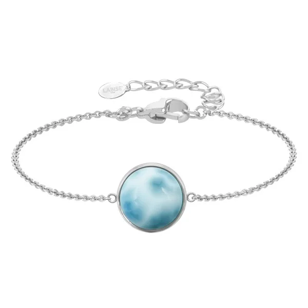 Bracelet argent rhodié - 2,5g -  Larimar - cabochon - 12mm - 15+5cm