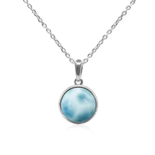 Pendentif argent rhodié - 1,4g -  Larimar - cabochon - 12mm