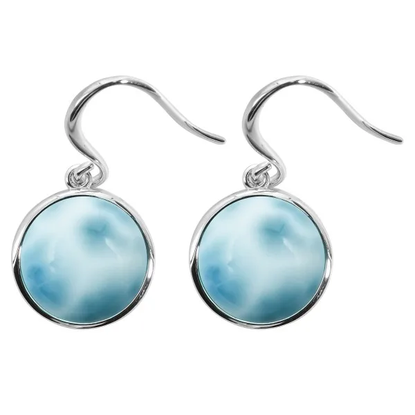 Boucles d'oreilles argent rhodié - 3,2g -  Larimar - cabochon - 12mm