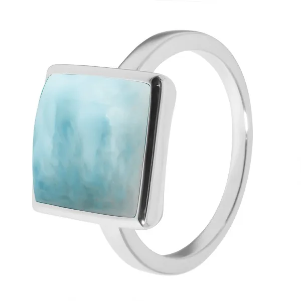 Bague argent rhodié - 3,2g -  Larimar - cabochon - 10x10mm - T50 à 64
