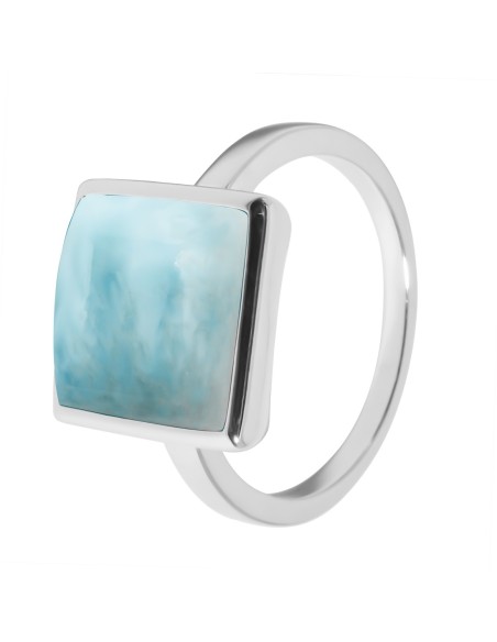 Bague argent rhodié - 3,2g -  Larimar - cabochon - 10x10mm - T50 à 64