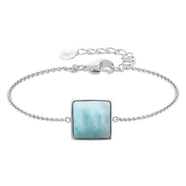Bracelet argent rhodié - 2,2g -  Larimar - cabochon - 10x10mm - 15+5cm