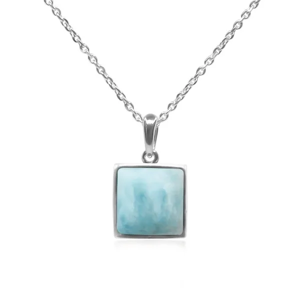 Pendentif argent rhodié - 1,3g -  Larimar - cabochon - 10x10mm