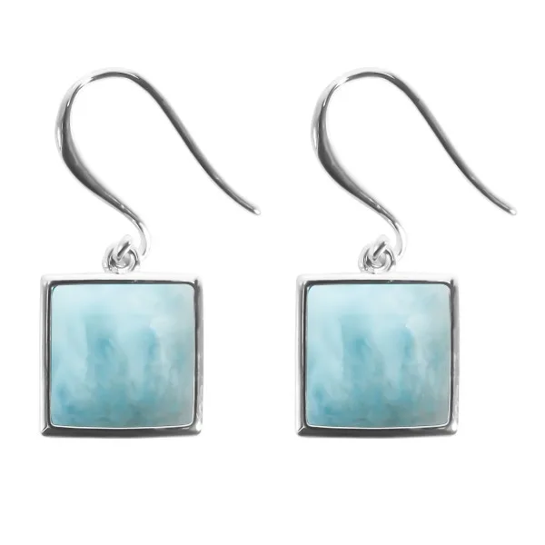 Boucles d'oreilles argent rhodié - 2,8g -  Larimar - cabochon - 10x10mm