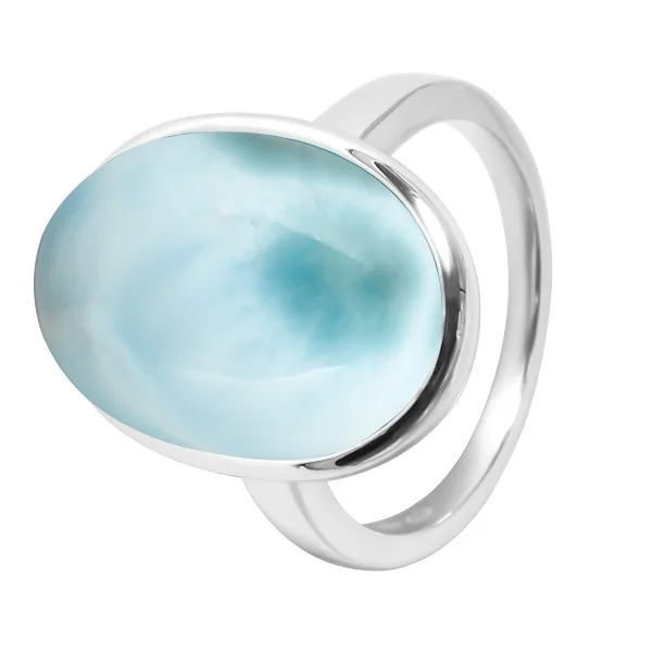 Bague argent rhodié - 4,5g -  Larimar - cabochon - 12x18mm - T52 à 64