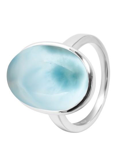 Bague argent rhodié - 4,5g -  Larimar - cabochon - 12x18mm - T52 à 64