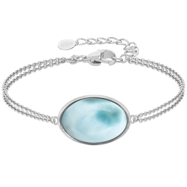 Bracelet argent rhodié - 3g -  Larimar - cabochon - 12x18mm - 15+5cm