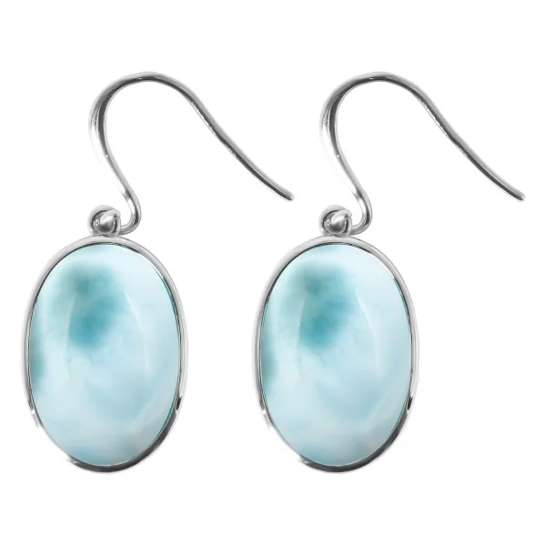 Boucles d'oreilles argent rhodié - 3,5g -  Larimar - cabochon - 12x18mm