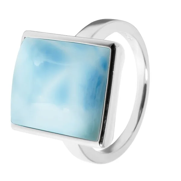 Bague argent rhodié - 4,5g -  Larimar - cabochon - 12x14mm - T52 à 64
