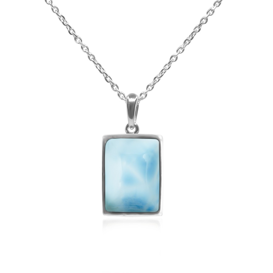 Pendentif argent rhodié - 2g -  Larimar - cabochon - 12x14mm