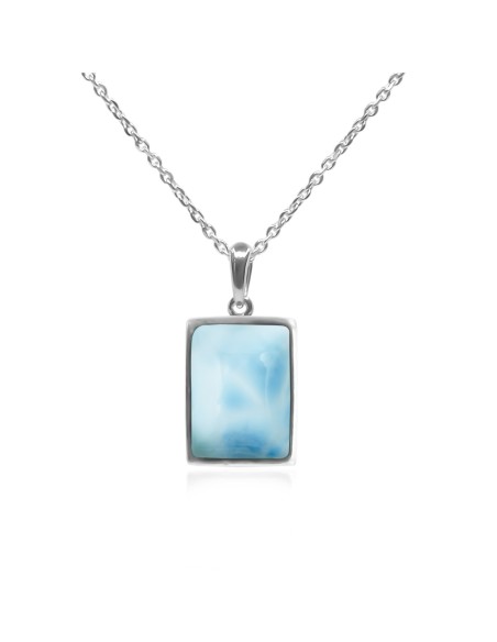 Pendentif argent rhodié - 2g -  Larimar - cabochon - 12x14mm