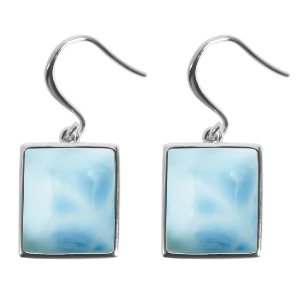 Boucles d'oreilles argent rhodié - 3,8g -  Larimar - cabochon - 12x14mm