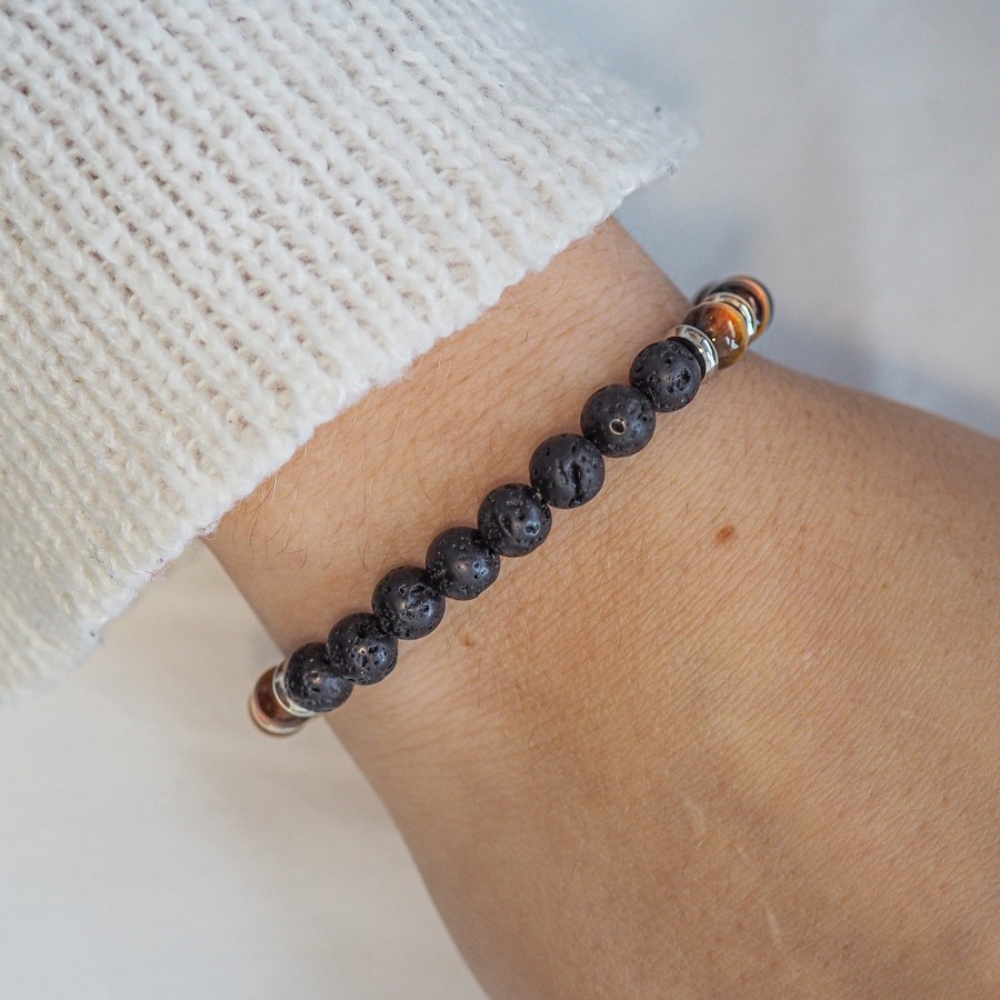 Bracelet lithothérapie "Motivé , Motivé" - Oeil de tigre - Pierre d...