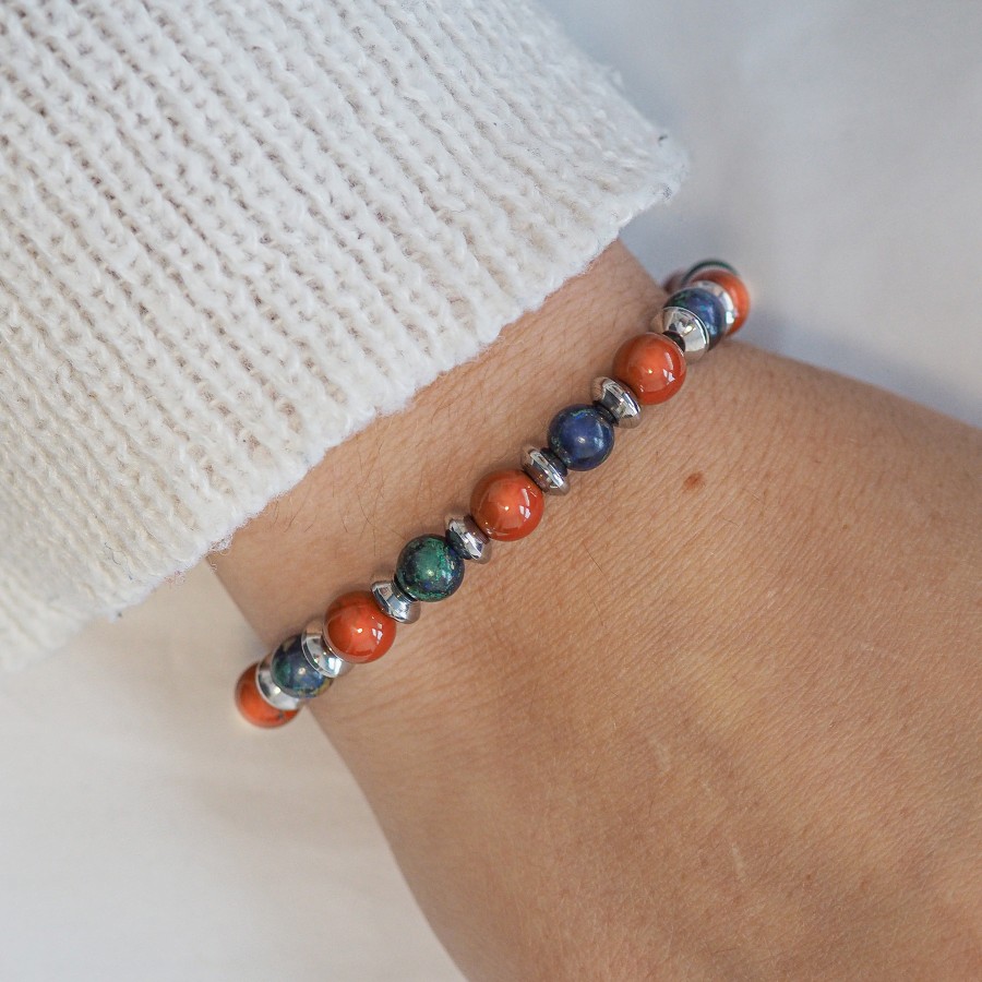 Bracelet lithothérapie "Sixème Sens" - Azurite - Red Jasper - 18-18...