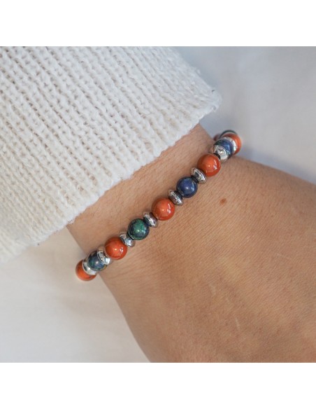 Bracelet lithothérapie "Sixème Sens" - Azurite - Red Jasper - 18-18...