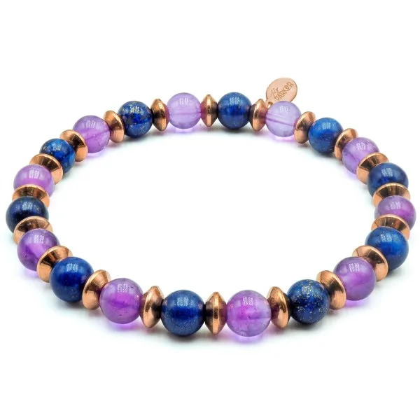 Bracelet lithothérapie « Sérénité Capillaire Féminine » - Améthyste - Lapis-lazuli - 18-18,5cm