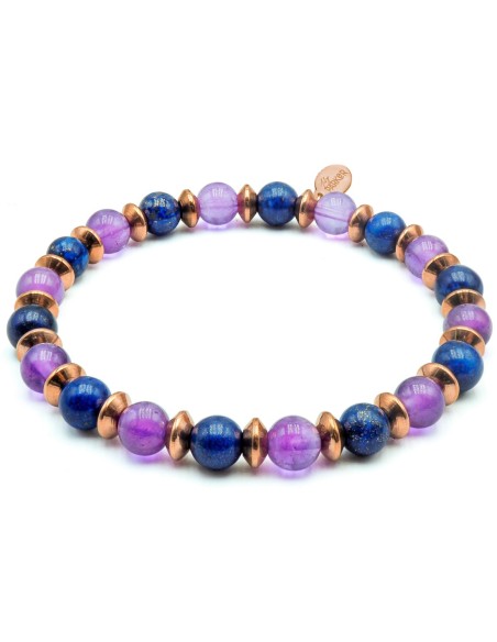 Bracelet lithothérapie « Sérénité Capillaire Féminine » - Améthyste - Lapis-lazuli - 18-18,5cm