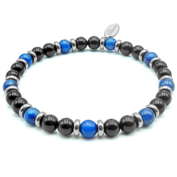 Bracelet lithothérapie « Équilibre Masculin » - Lapis-lazuli - Tourmaline noire - 20-20,5cm