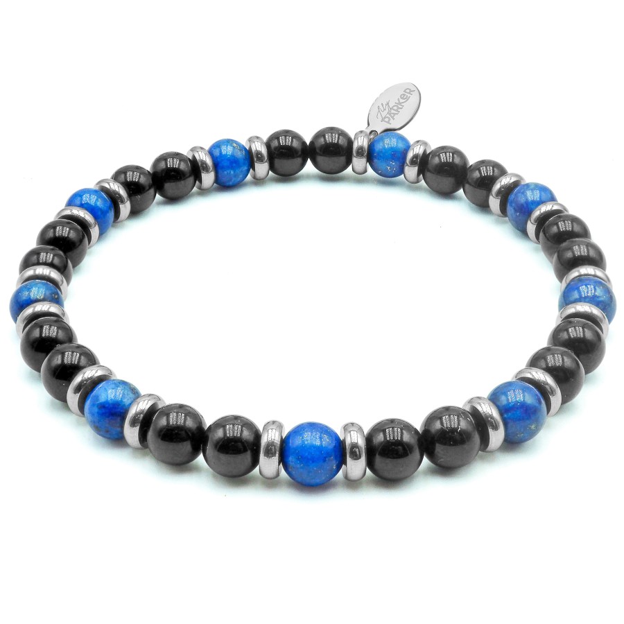 Bracelet lithothérapie « Équilibre Masculin » - Lapis-lazuli - Tourmaline noire - 20-20,5cm