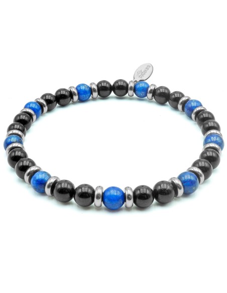 Bracelet lithothérapie « Équilibre Masculin » - Lapis-lazuli - Tourmaline noire - 20-20,5cm