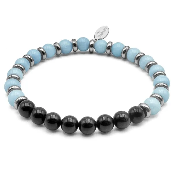 Bracelet lithothérapie « Peau Apaisée » - Aigue-marine - Tourmaline noire - 18-18,5cm