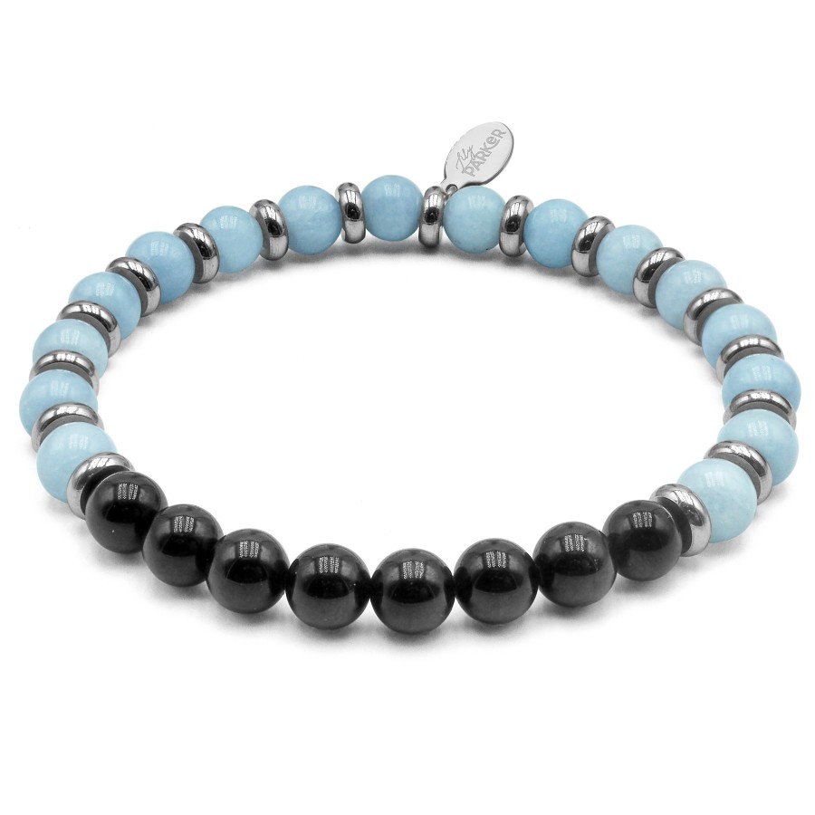 Bracelet lithothérapie « Peau Apaisée » - Aigue-marine - Tourmaline noire - 18-18,5cm