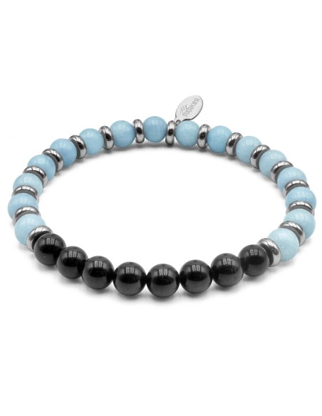 Bracelet lithothérapie « Peau Apaisée » - Aigue-marine - Tourmaline noire - 18-18,5cm