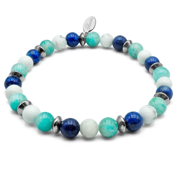 Bracelet lithothérapie « Renouveau Capillaire » - Howlite blanche - Amazonite - Lapis-lazuli - 18-18,5cm