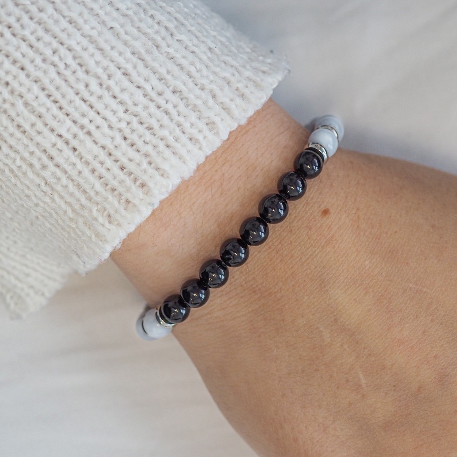 Bracelet lithothérapie « Peau Apaisée » - Aigue-marine - Tourmaline noire - 18-18,5cm