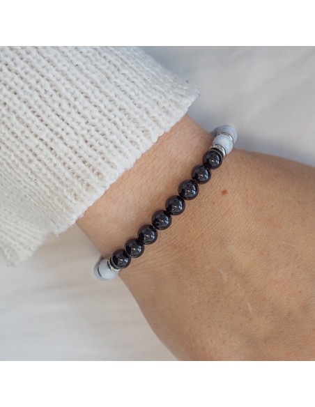 Bracelet lithothérapie « Peau Apaisée » - Aigue-marine - Tourmaline noire - 18-18,5cm